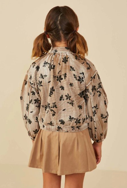 Clarie Floral Twill Puff Sleeve Jacket - Mocha