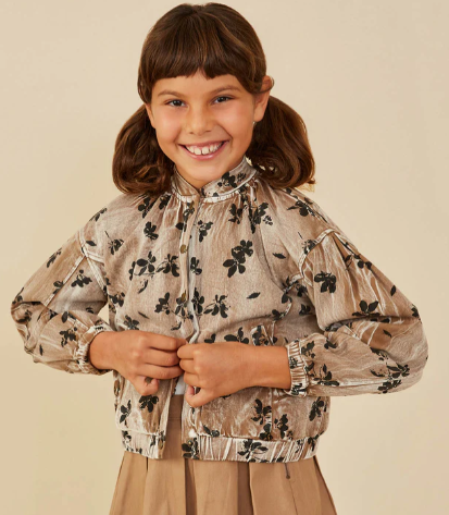 Clarie Floral Twill Puff Sleeve Jacket - Mocha