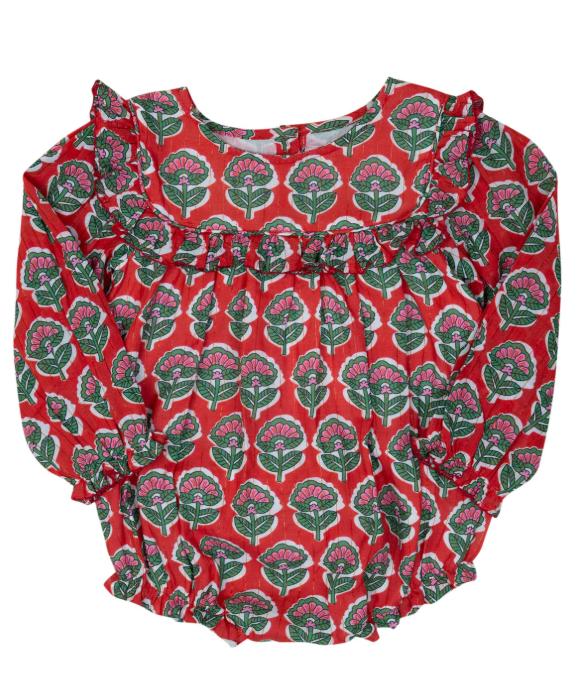 Floral Bubble Onesie - Red/Green