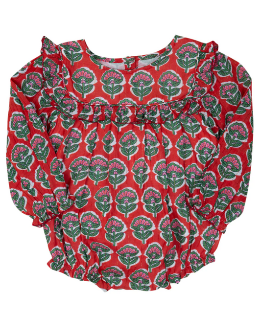 Floral Bubble Onesie - Red/Green