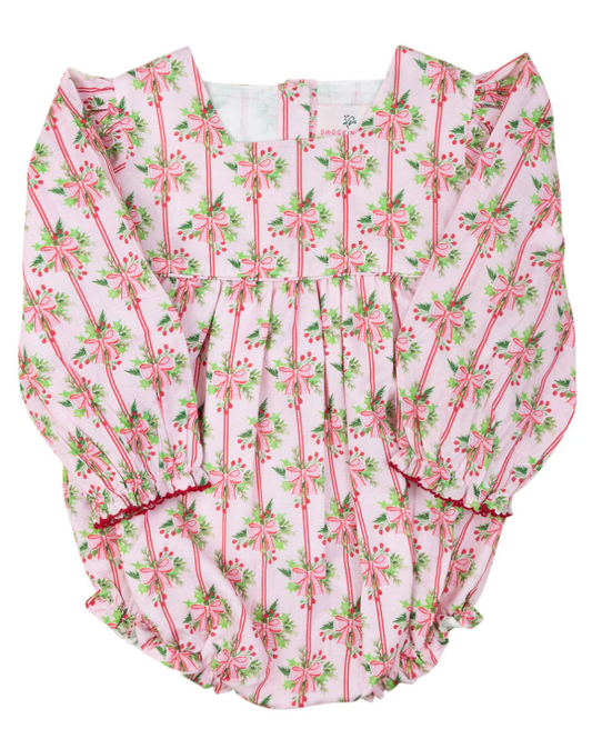 Bow Striped Bubble Onesie-Pink/Green