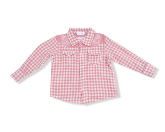 Western Pearl L/S- Rose Pink Plaid