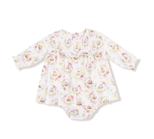 Floral Owl Families Smocked Bubble Dress