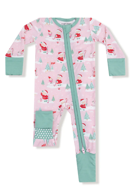 Golfing Mrs. Claus and Elves 2 Way Zipper Romper - Pink