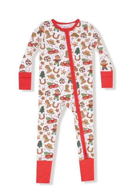 Cowboy Christmas 2 Way Zipper Romper - Cream/Red