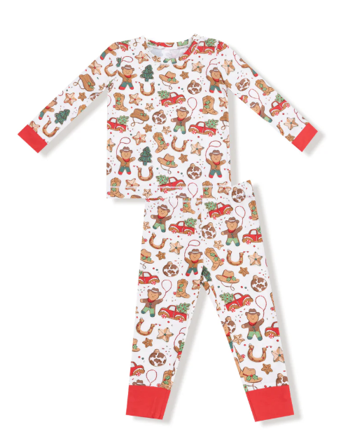 Cowboy Christmas  L/S Loungewear Set - Cream/Red