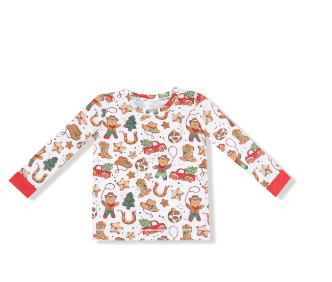 Cowboy Christmas  L/S Loungewear Set - Cream/Red