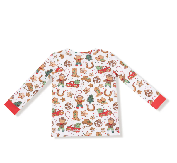 Cowboy Christmas  L/S Loungewear Set - Cream/Red