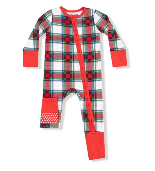 Holiday Plaid 2 Way Zipper Romper