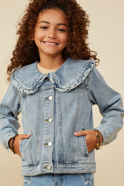 Kelli Exaggerated Ruffle Collar Denim Jacket
