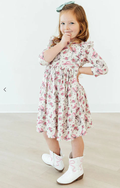 Cowgirl Cutie 3/4 Sleeve Ruffle Twirl Dress