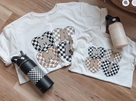 Mama + Mini Checker Hearts Tee- Mama