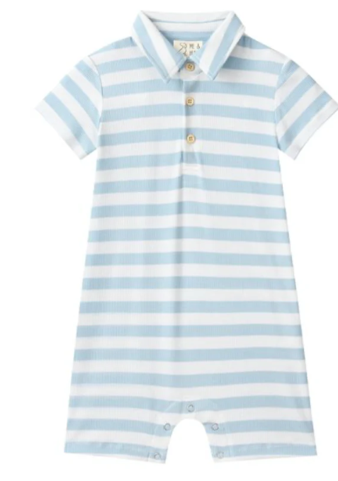 Pale Chambray/White Stripe Polo Romper