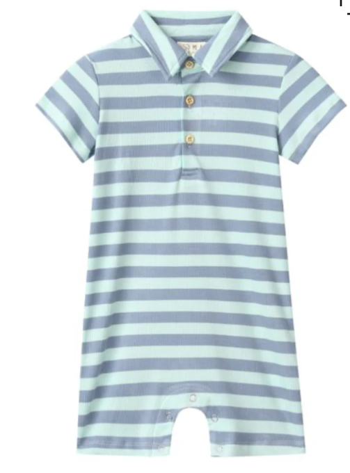 Chambray/Blue Stripe Polo Romper