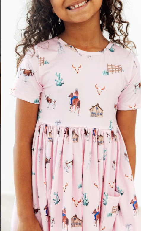 Pink Ranch Hand S/S Pocket Twirl Dress