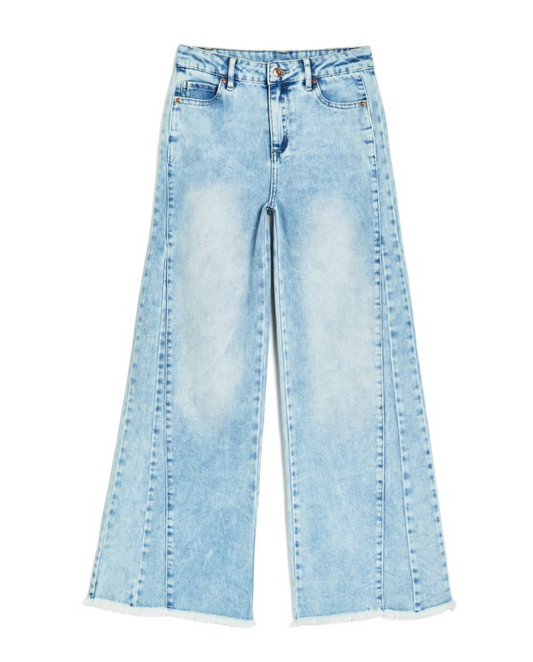 Side Paneled Seam Wide Leg w/Fray Hem