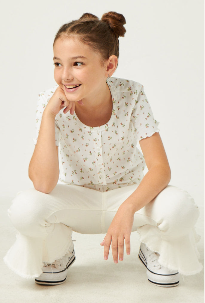 Button Detail Ditsy Floral Knit T-shirt