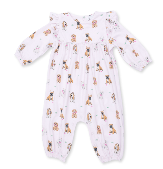 Bestie Dogs Ruffle Romper- Pink