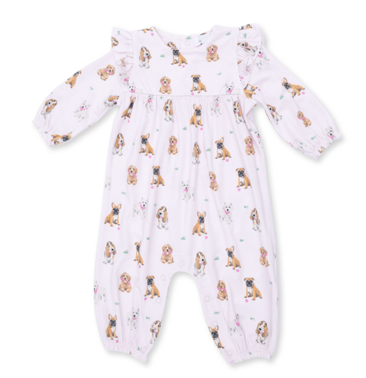 Bestie Dogs Ruffle Romper- Pink