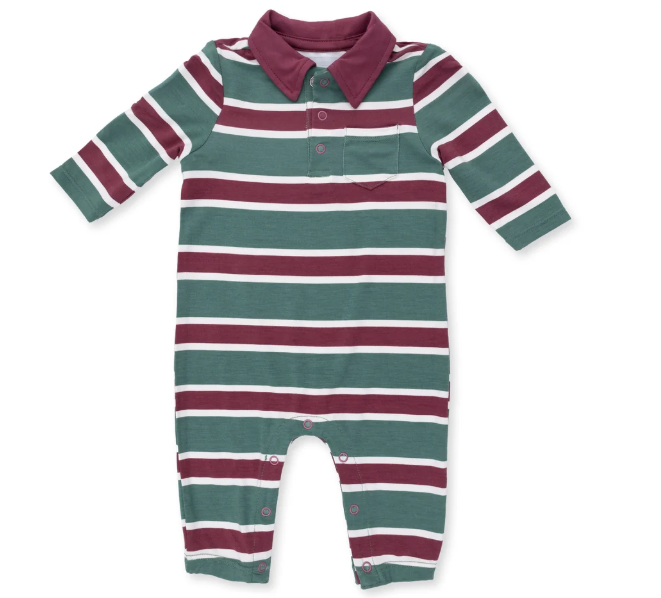 Rugby Polo Romper- Green Stripe