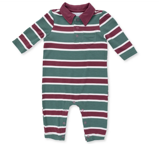 Rugby Polo Romper- Green Stripe
