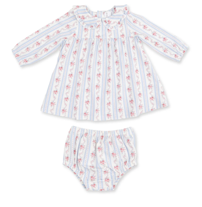 LS Ruffle Dress & Bloomer-Anna Floral Stripe