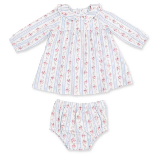 LS Ruffle Dress & Bloomer-Anna Floral Stripe