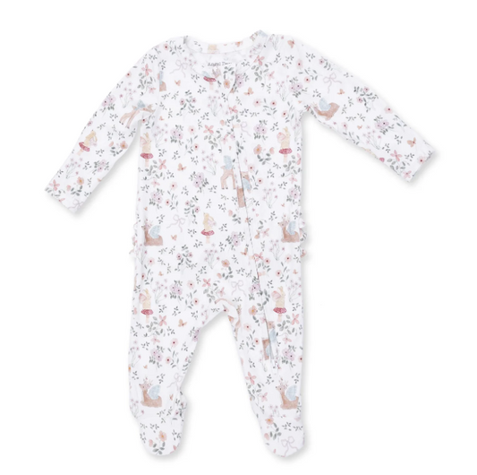 2 Way Ruffle Back Zipper Footie- Enchanted Woodland