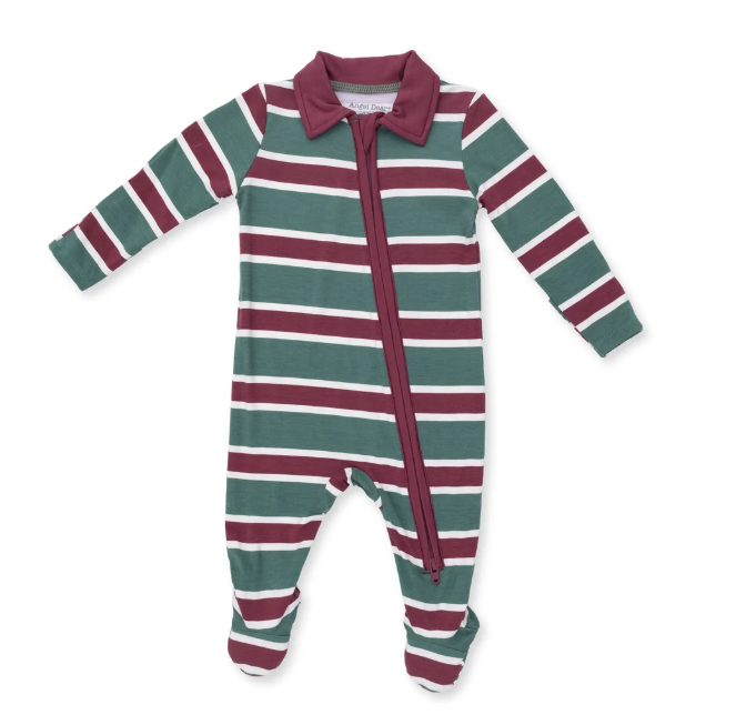 Polo 2 Way Zipper Footie- Rugby Stripe Green
