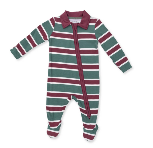 Polo 2 Way Zipper Footie- Rugby Stripe Green