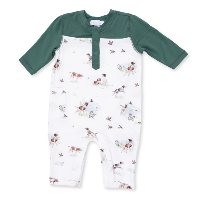 Pointer Pups/Duck Buddies Romper W/ Contrast Sleeves