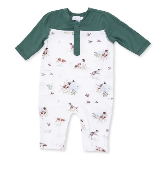Pointer Pups/Duck Buddies Romper W/ Contrast Sleeves