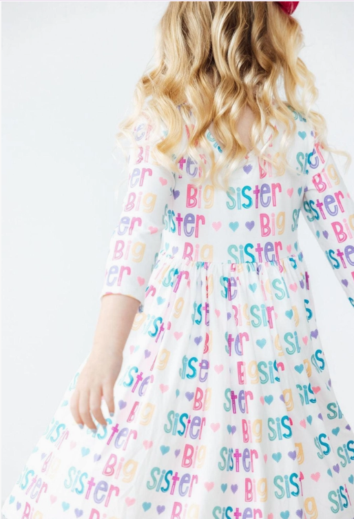 Big Sister 3/4 Sleeve Pocket Twirl Dress
