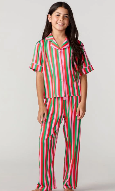 Kids Candy Christmas Stripe Silky Pant Set