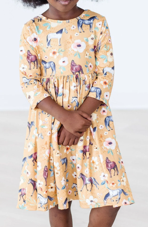 Ponies & Poppies Dress - Mustard