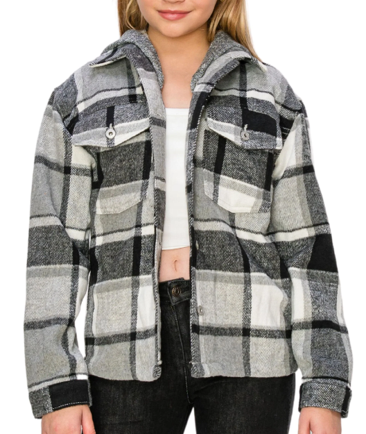 All The Way Plaid Shacket - Grey