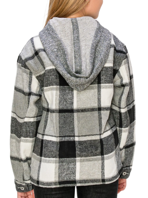All The Way Plaid Shacket - Grey