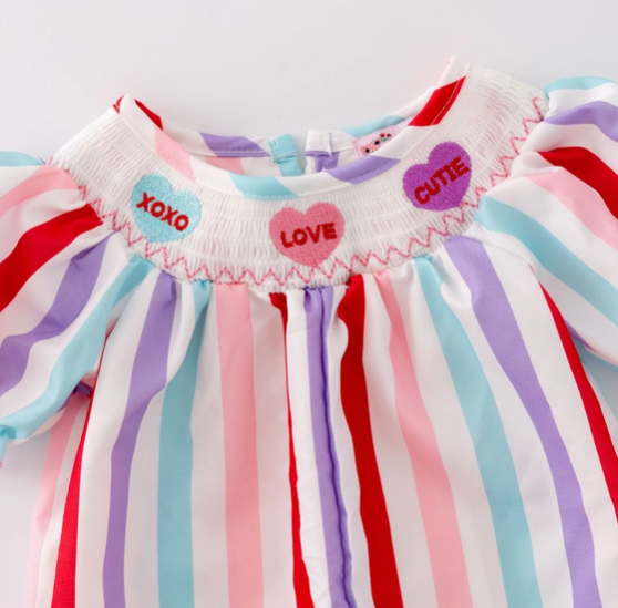 Candy Heart Stripe Smocked Baby Romper