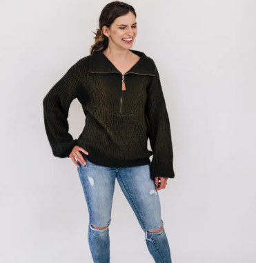 Teri Knit Women Sweater- Dark Green