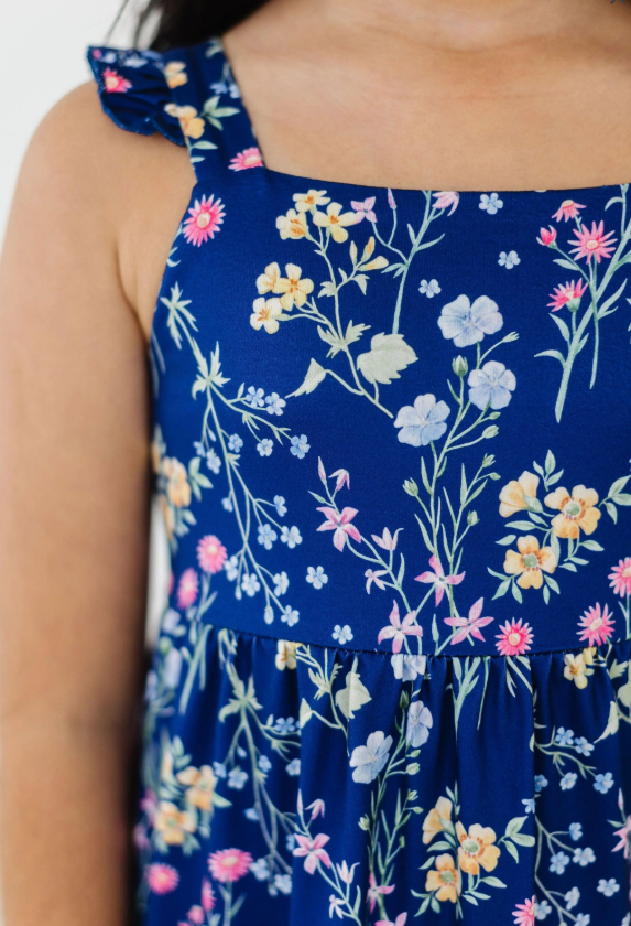 Leah Sunny Meadows Ruffle Maxi Dress- Blue