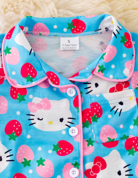 Kitty & Strawberry PJ Set- Pink/Blue