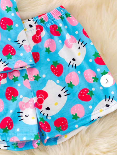 Kitty & Strawberry PJ Set- Pink/Blue