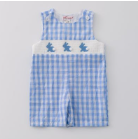 Max Cottontail Smocked Romper- Blue