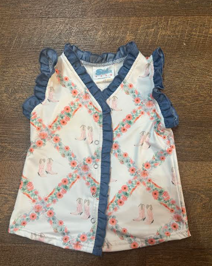 Floral Boot Denim Top - Pink