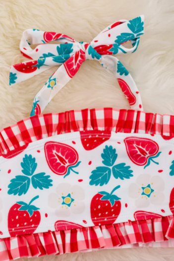 Strawberry Plaid Swim Set