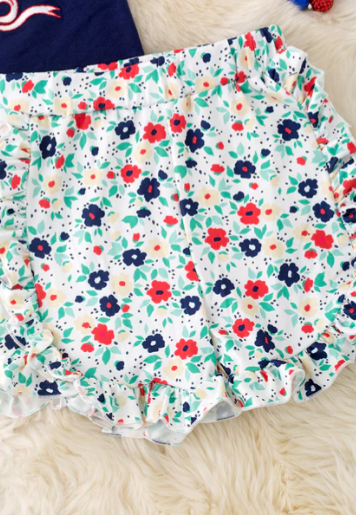 USA Tee & Floral Shorts