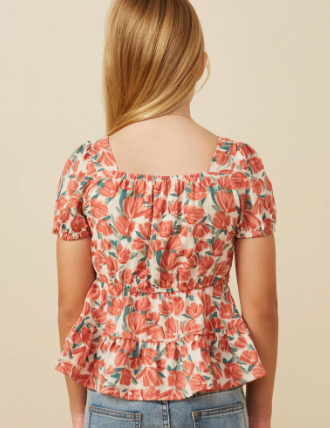 Barrie Smocked Peplum Top- Coral