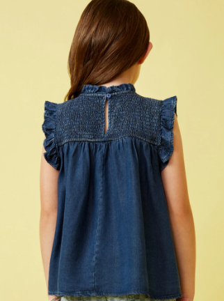 Tario Smocked Denim Tank- Dark Denim