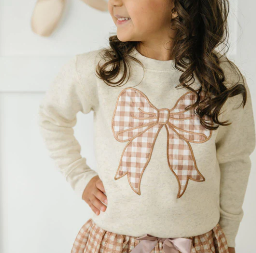 Girls Gingham Bow Patch Sweatshirt