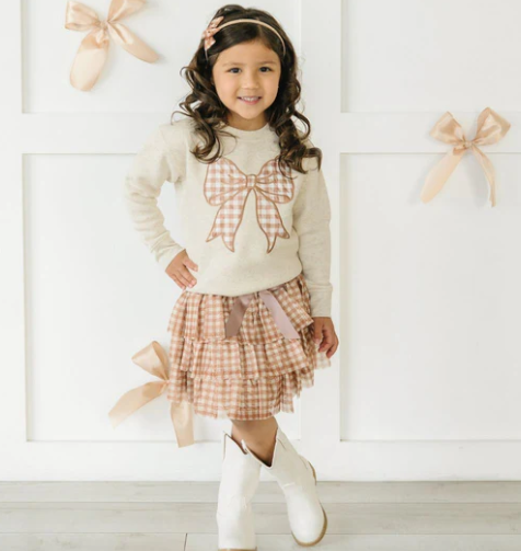 Girls Gingham Bow Patch Sweatshirt